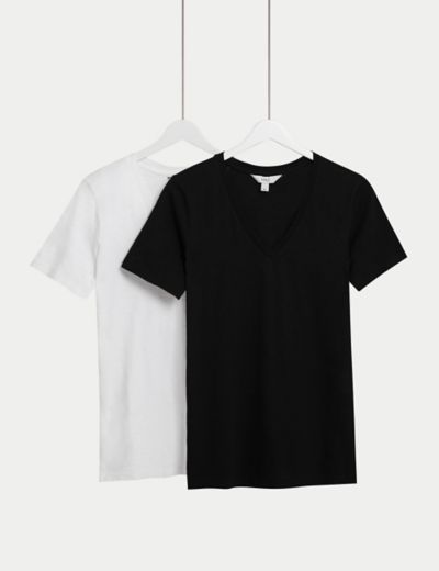 2pk Pure Cotton V-Neck Relaxed T-Shirts